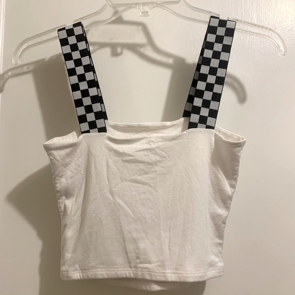 LF White Checker Strap Cropped Tank Top - Picture 3 of 5